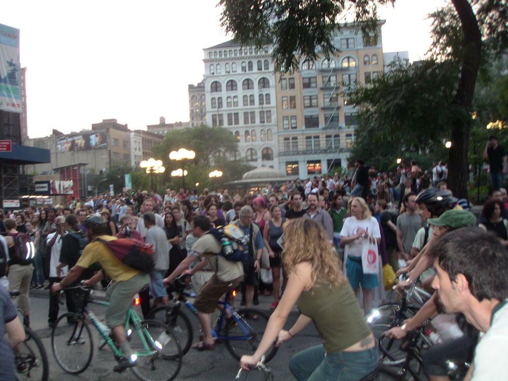 Enthusiastic crowds at Union Square